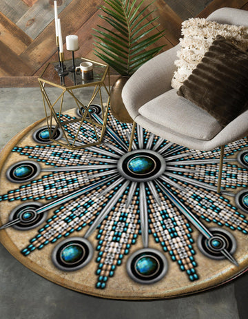 Naumaddic Arts White Native American Design Round Carpet