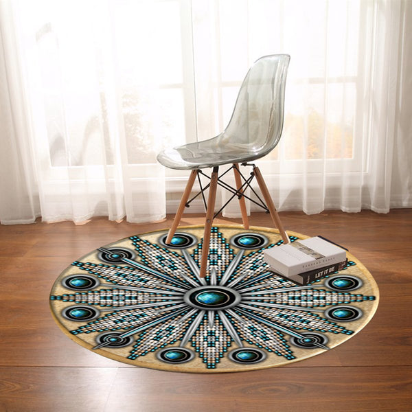 Naumaddic Arts White Native American Design Round Carpet