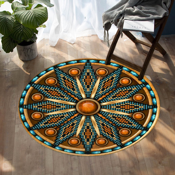 Naumaddic Arts Yellow Native American Design Round Carpet