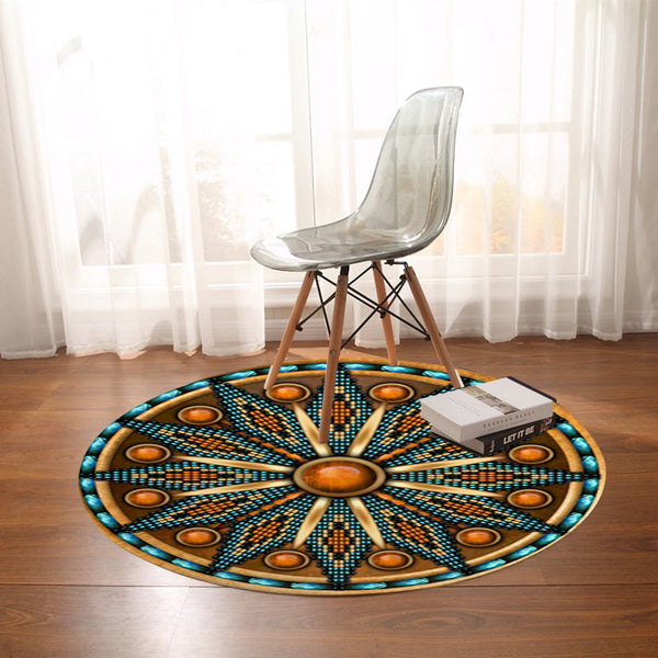 Naumaddic Arts Yellow Native American Design Round Carpet