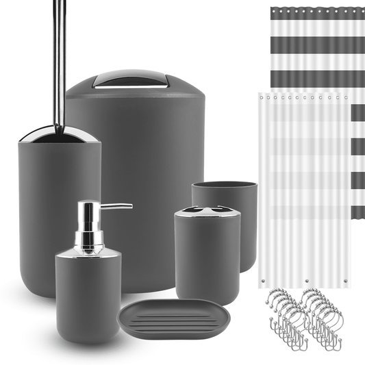 Nestl 9-Piece Plastic Bath Accessories Set, Gray