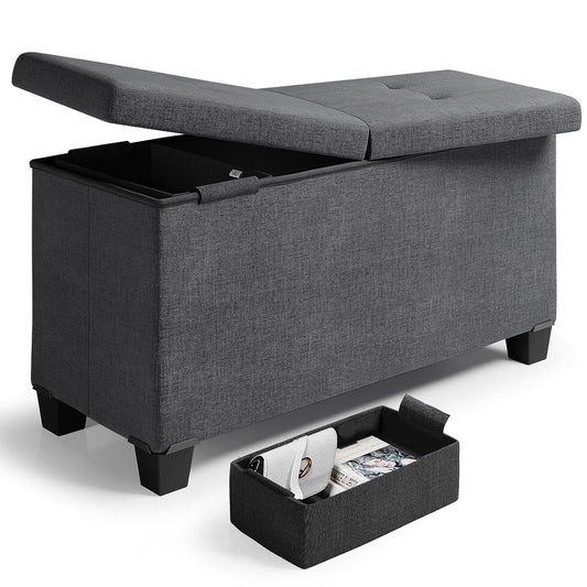 Nestl Linen Ottoman Storage Bench ,30" Bench, Gray