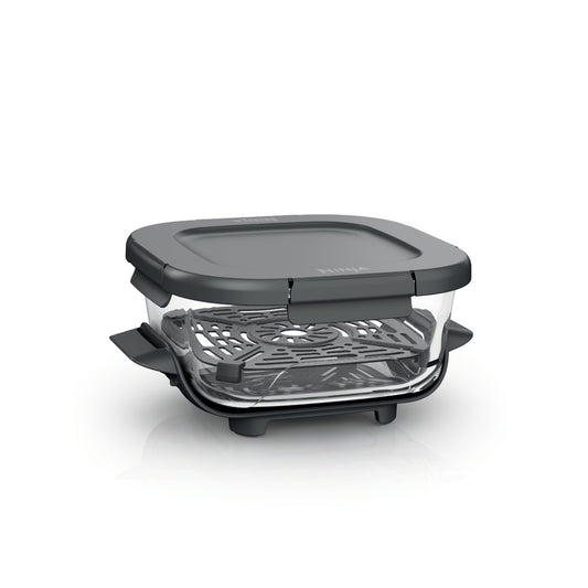 Ninja 6 Cup CleanCrisp Glass Container, Compatible with Ninja Crispi Portable Cooking System, Microwave, Freezer and Dishwasher Safe, Glass Cooking Surface, with Storage Lid