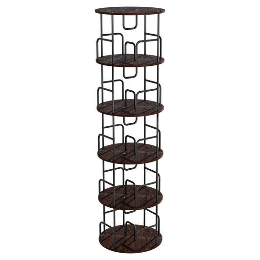 Noble House 62" Storage Rotating Bookshelf Tower, Narrow 5-Tier Tall Spinning Vertical Bookcase Organizer, Walnut