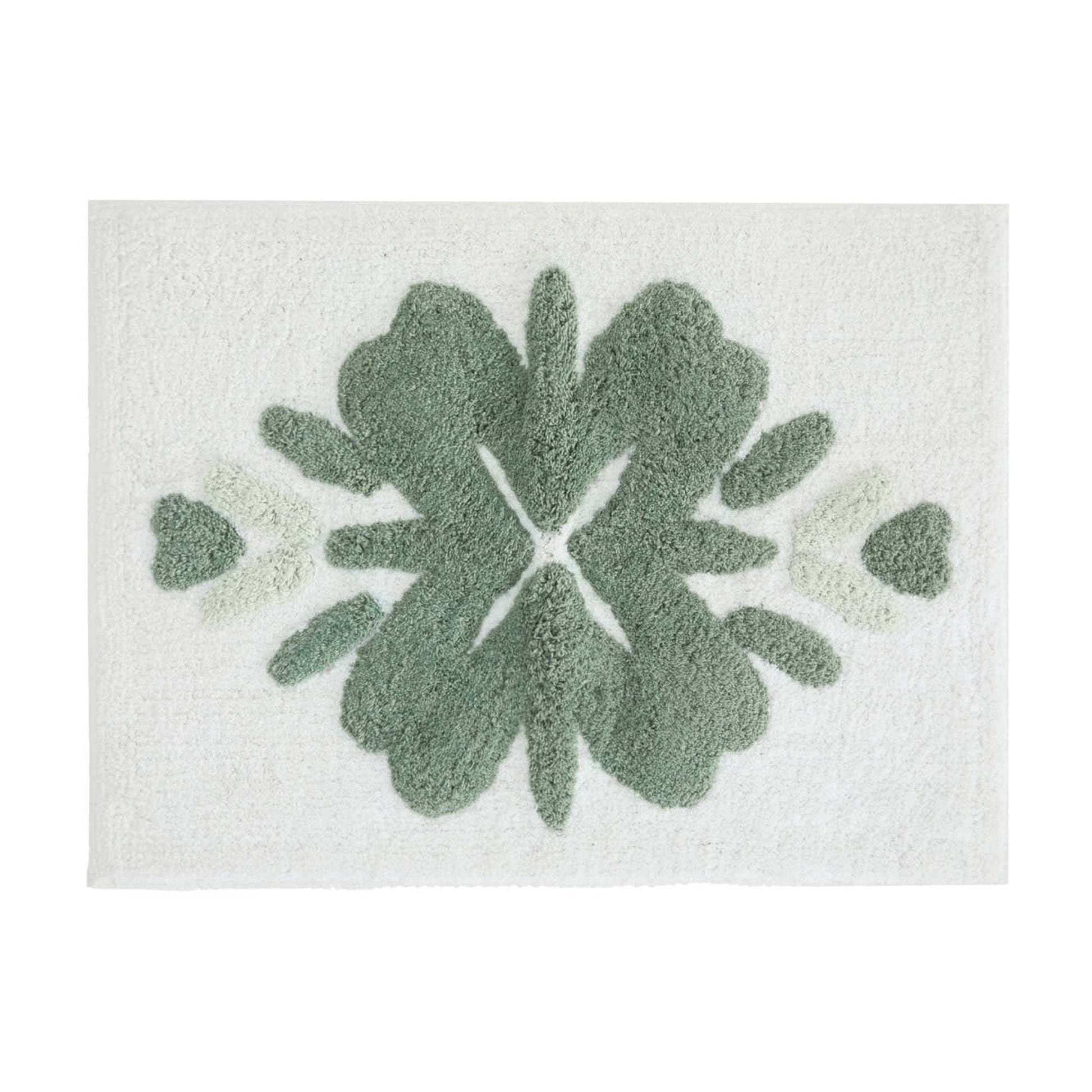 Noble Linens Floral Pattern Cotton Bath Mat, 24 in x 17 in, Flower Sage