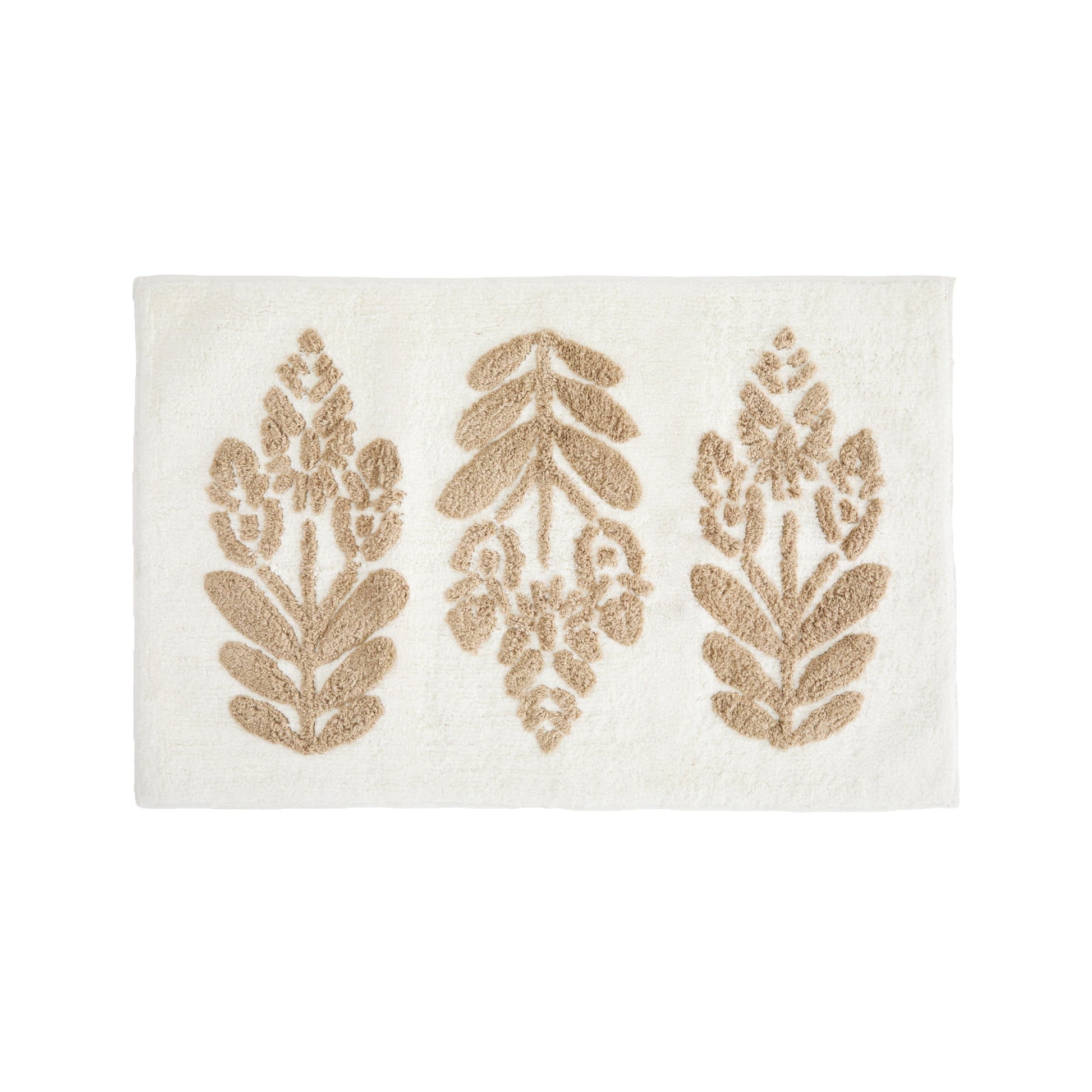 Noble Linens Floral Pattern Cotton Bath Mat, 24 in x 17 in, Folk Leaves Natural