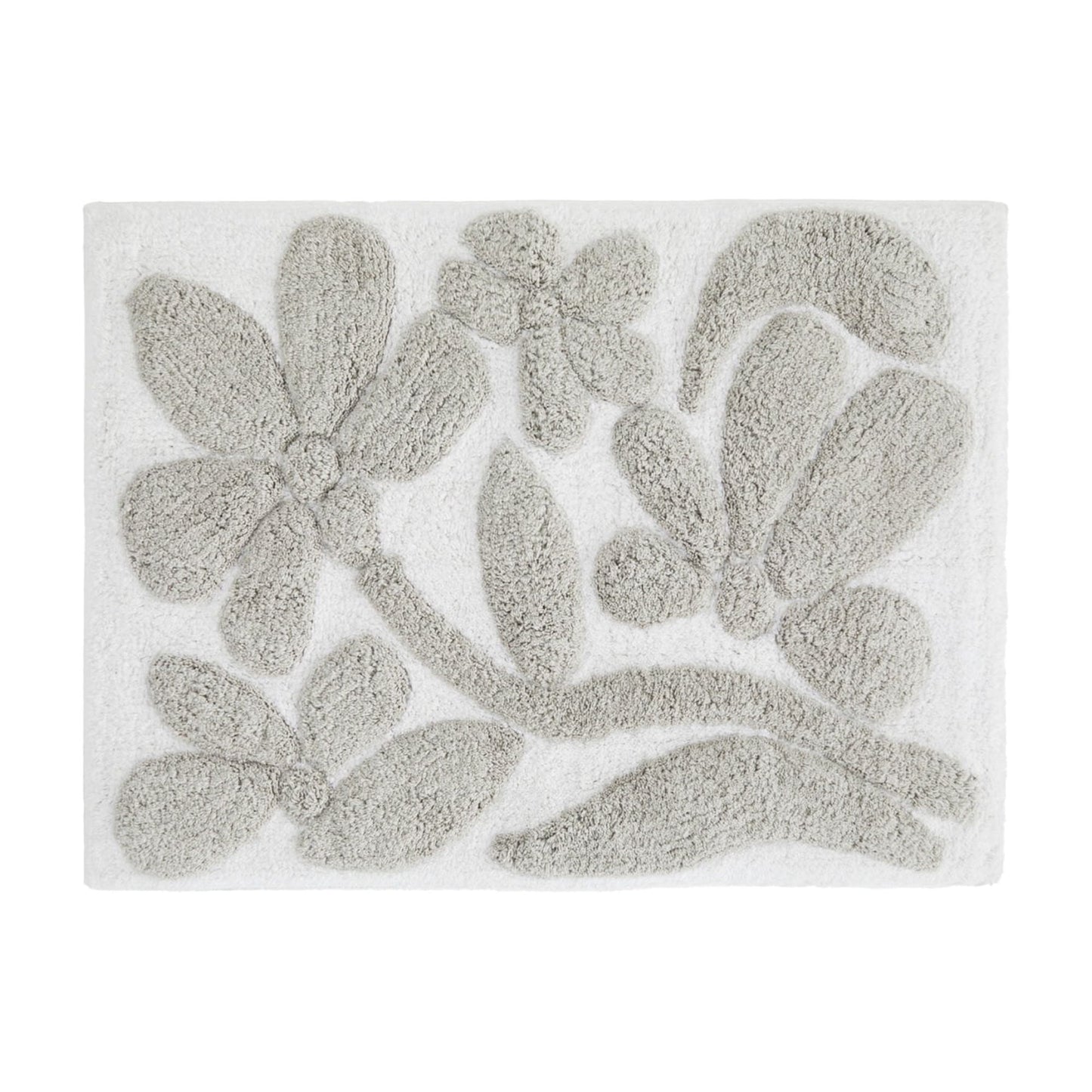 Noble Linens Floral Pattern Cotton Bath Mat, 34 in x 21 in, Floral Light Gray
