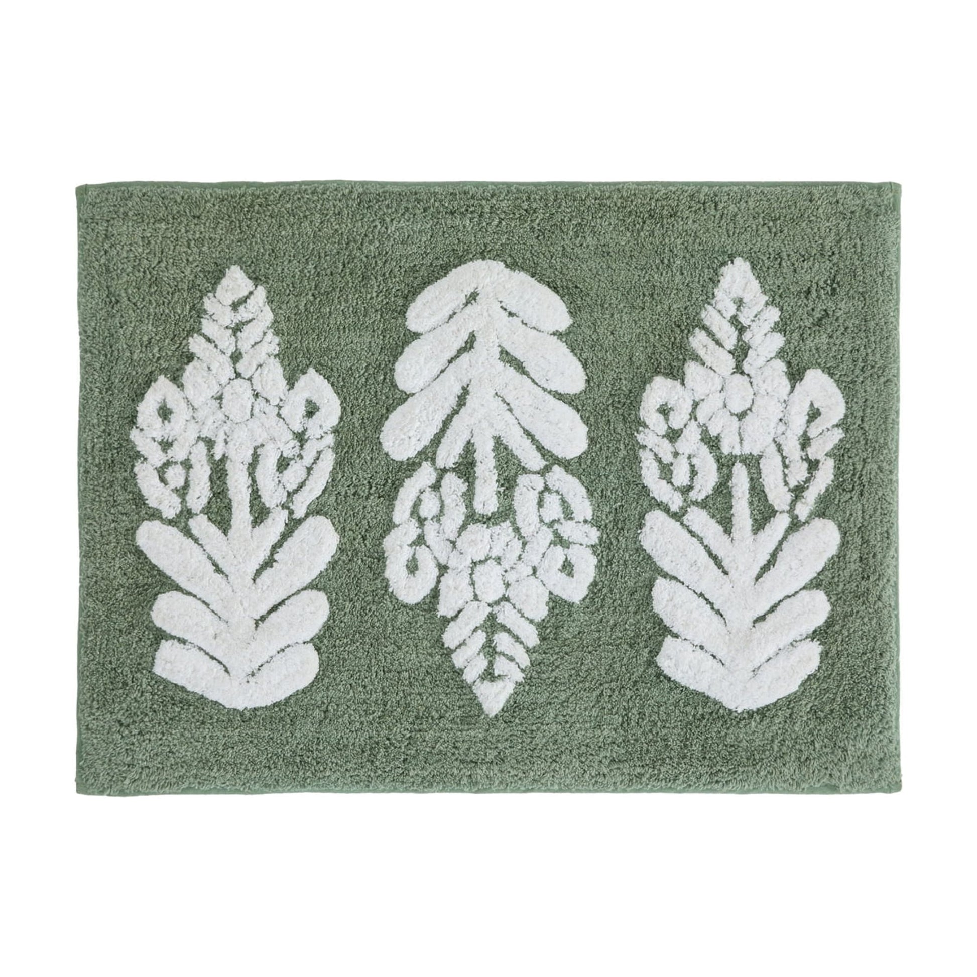 Noble Linens Floral Pattern Cotton Bath Mat, 34 in x 21 in, Folk Leaves Sage