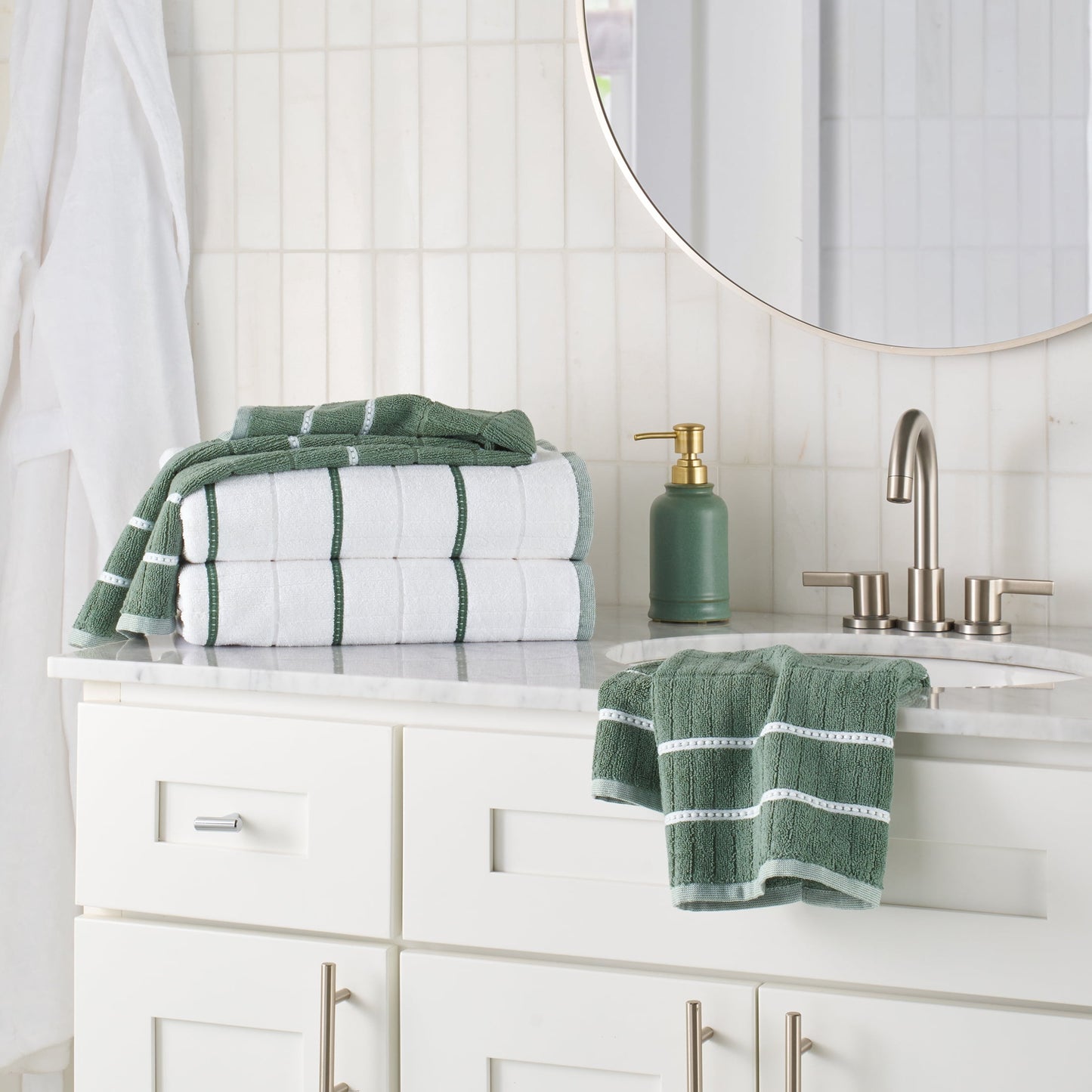Better Homes & Gardens Soft Cotton Textured 4 Piece Bath Towel Set,Green Ash