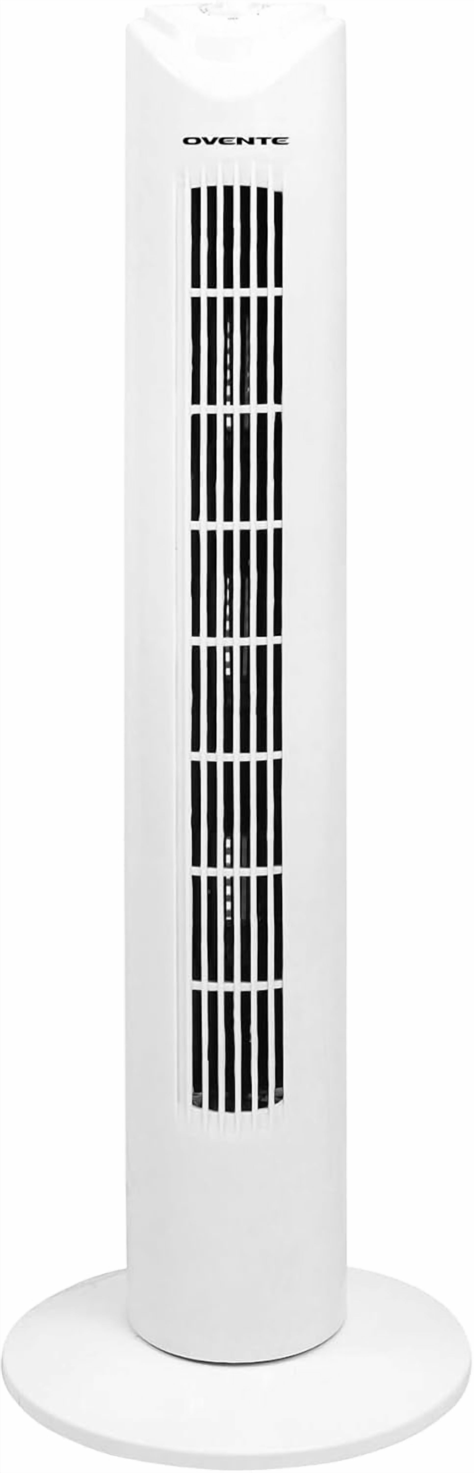 OVENTE 32" Tower Fan for Bedroom, Portable Stand Fan with 90Â° Oscillation, Adjustable Speed, Compact and Slim Manual Bladeless Indoor Fan Ideal for Cooling Home with Kids or Office, White TFO3SW