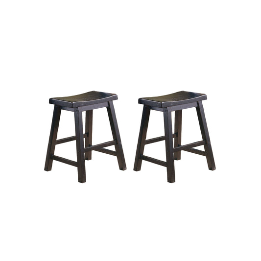 OakvillePark Gering Wood Saddle Seat Dining Height Stool (Set of 2), 18", Black