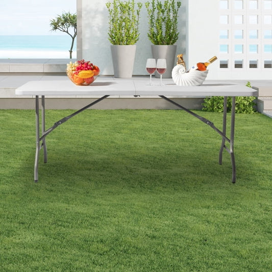 Off - White 6' Portable Plastic Folding Table - Durable, Indoor/Outdoor Use for Picnics, Parties, Camping & More