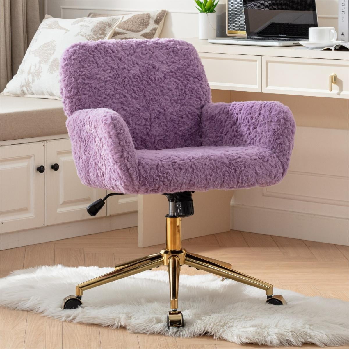 Office Chair,Home Office Chair with Golden Metal Base,Adjustable Desk Chair Swivel Office Chair,Vanity Chair,Violet