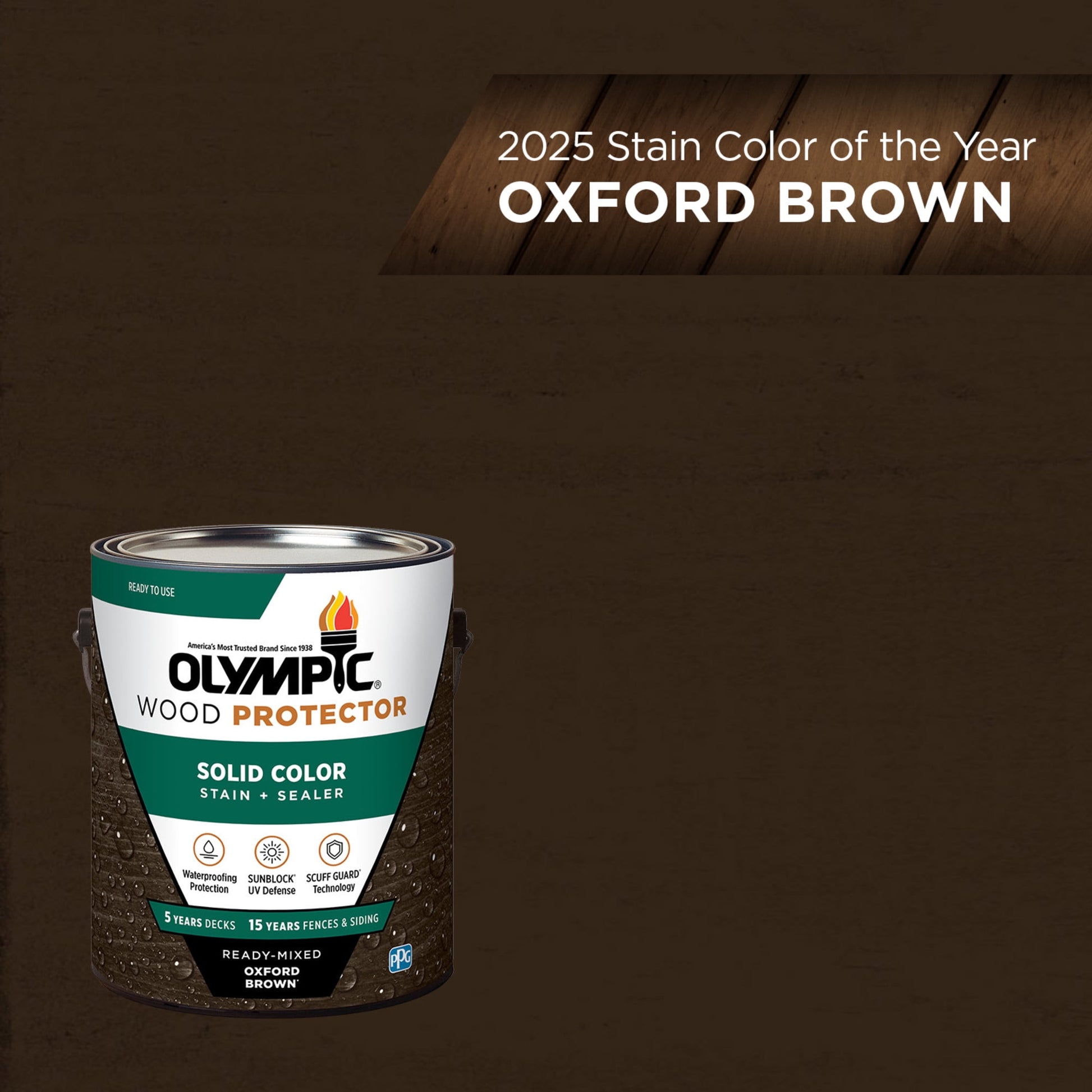 Olympic Wood Protector Oxford Brown Solid Exterior Wood Stain and Sealer, 1 Gallon