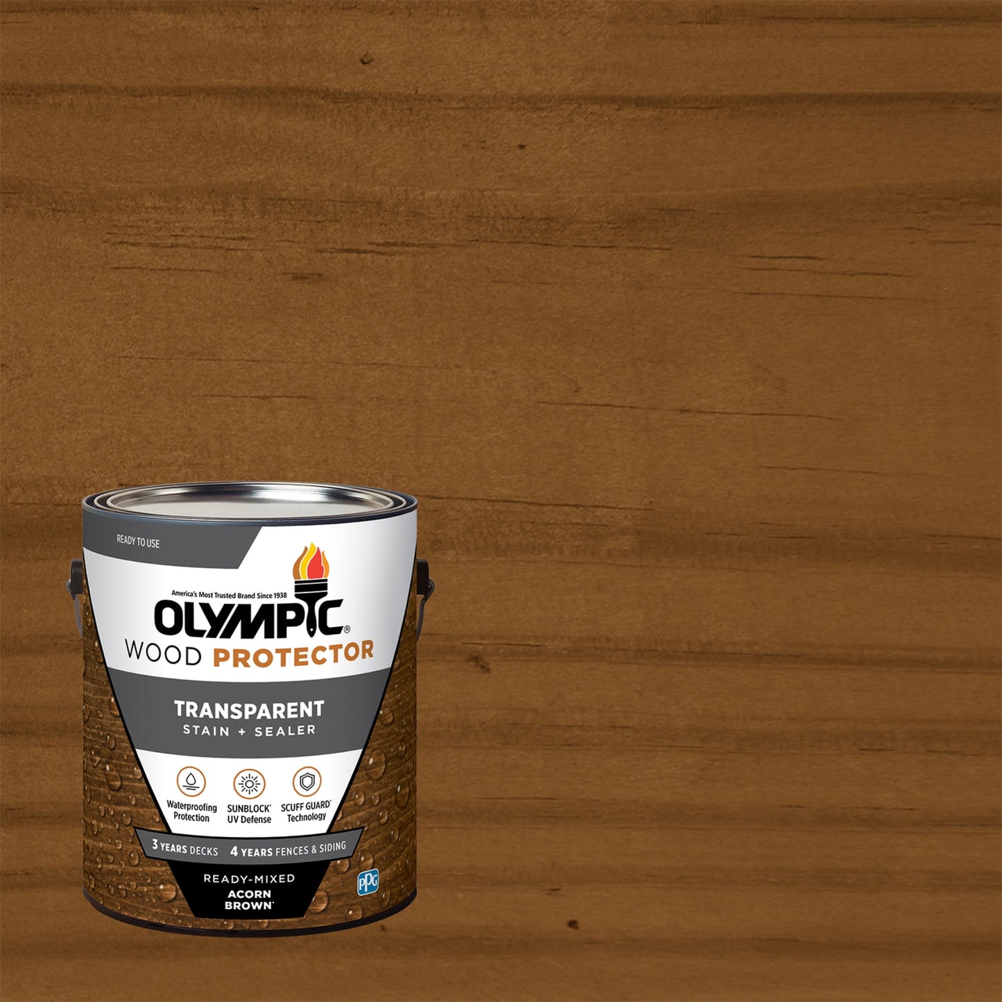Olympic 1 Gallon Acorn Brown Transparent Exterior Wood Stain Plus Sealer in One