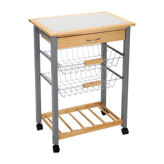 Organize It All Rolling Kitchen Cart with Wine Rack, 22.50" x 14.50" x 30"