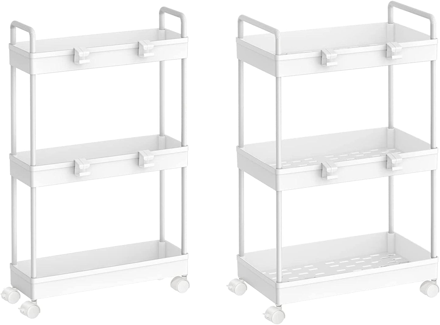 Oumilen 2 Pack 3 Tier Slim 15.4" Storage Kitchen Cart, Shelving Unit Rolling Rack with Wheels, White