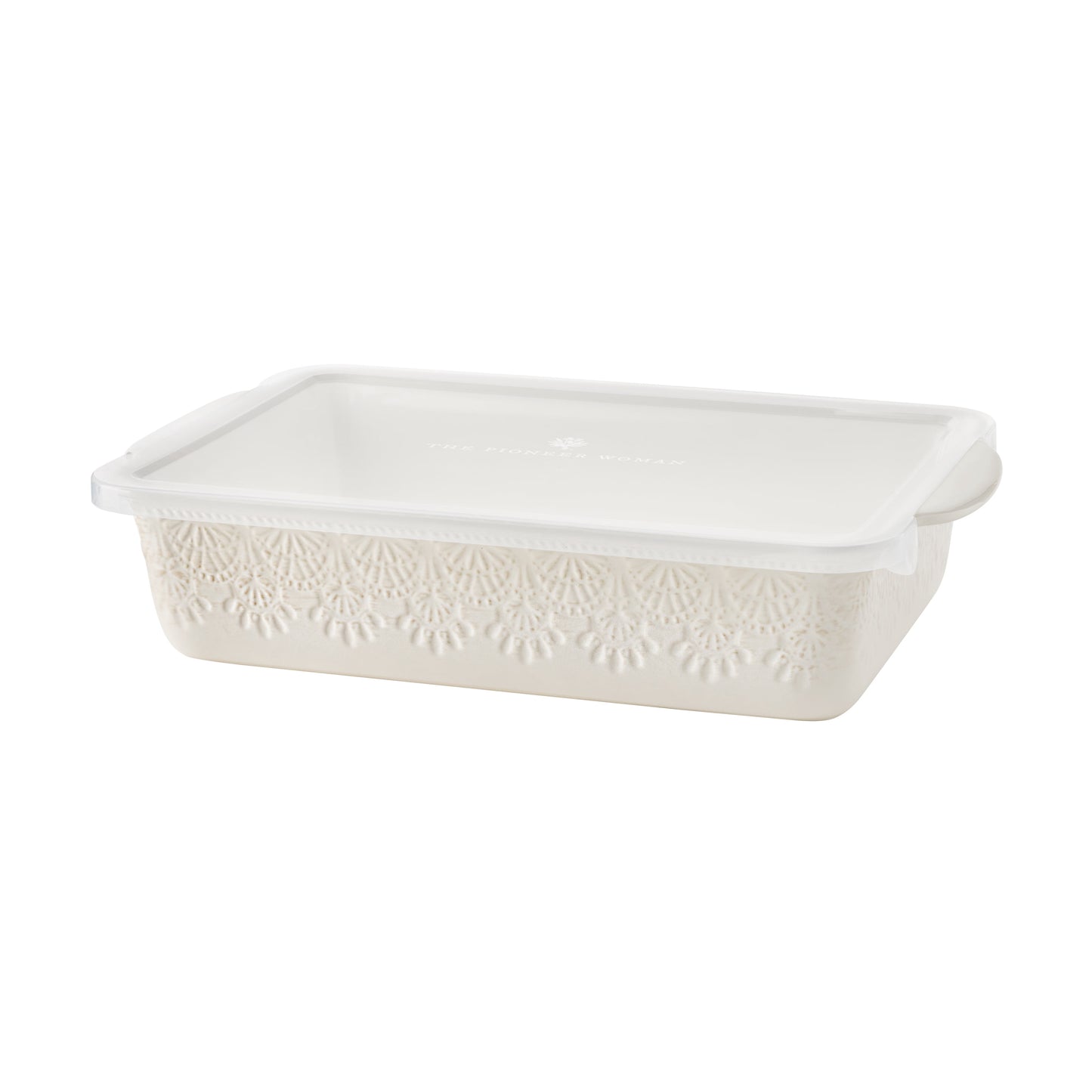 The Pioneer Woman Vintage Lace 9â€ x 13â€ Ceramic Casserole Dish, Baking Dish with Lid, Linen