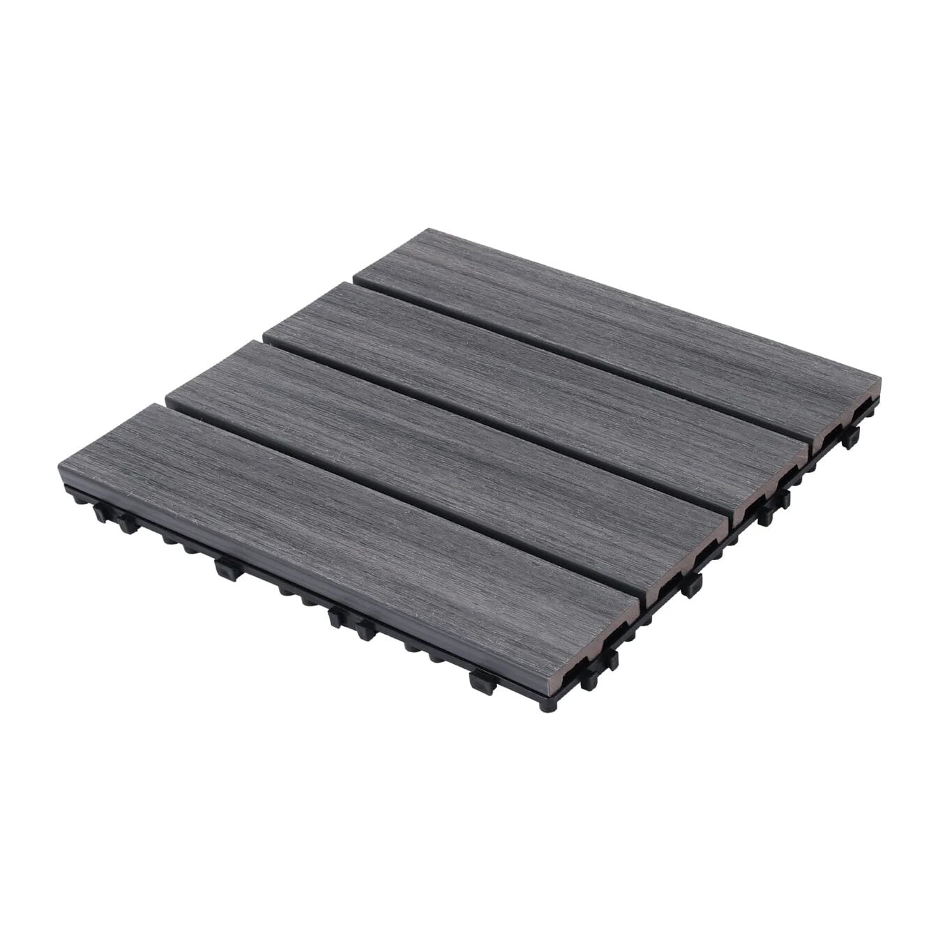 Pack of 22 WPC Wood-Plastic Composite Patio Deck Tiles 11.8" Ash DIY Interlocking Decking Tiles Water Resistant Indoor Outdoor Court Floor Tiles