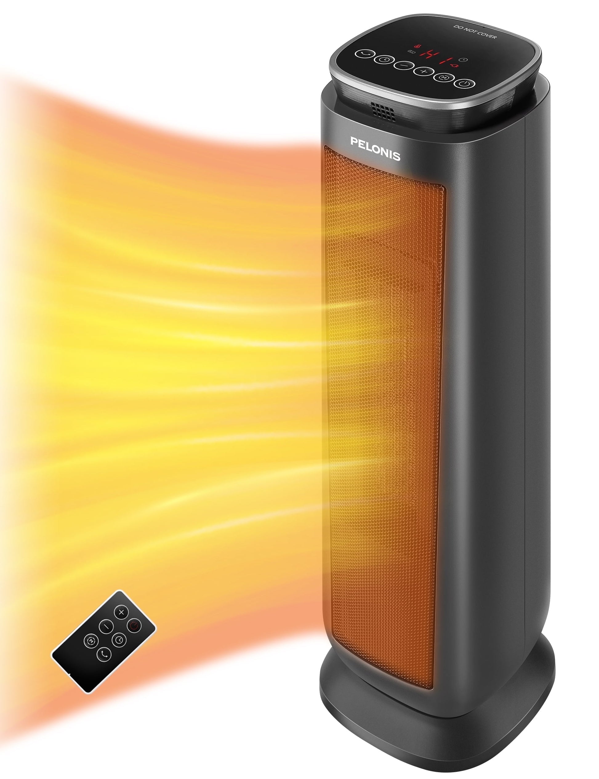 Pelonis 23" Tower Heater, Ceramic, Fan-Forced, Timer, Portable, Quiet, Black