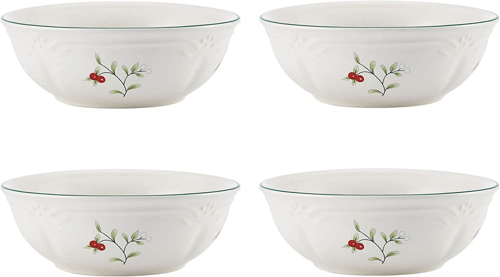 Pfaltzgraff Winterberry 5.8 in Soup Cereal Bowl Set of 4, White with Green and Red Accents