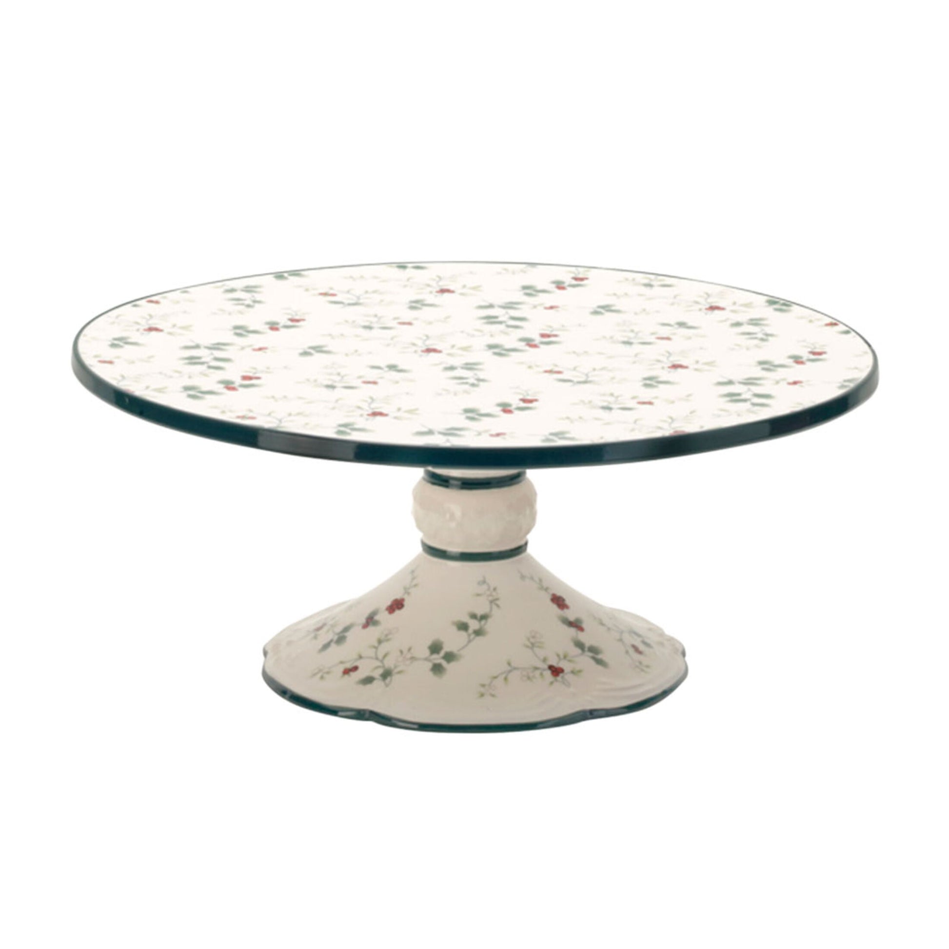 Pfaltzgraff Winterberry Round Cake Plate White with Green and Red Accents
