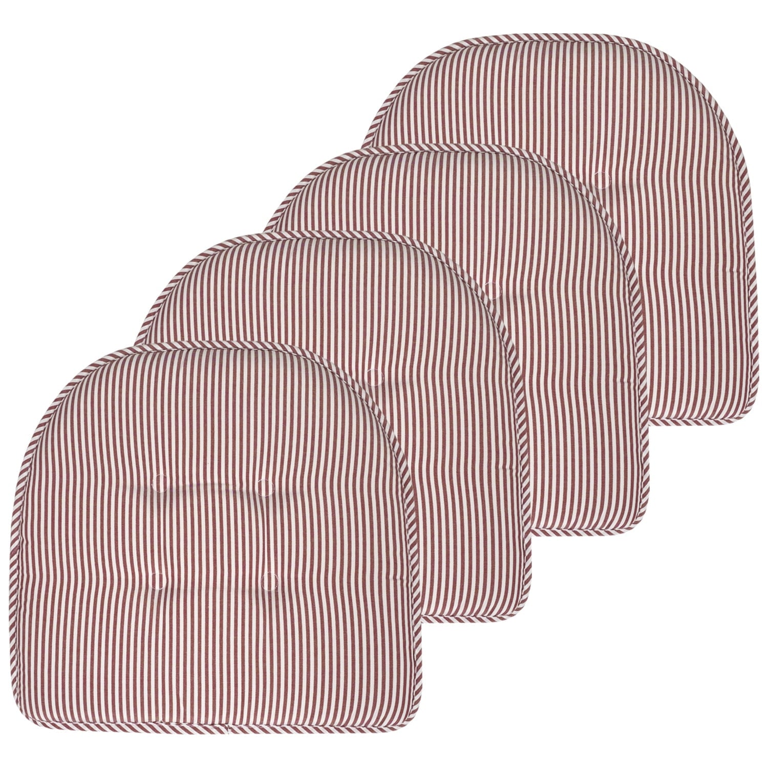 Pinstripe U-Shaped Memory Foam Chair Pad Burgundy 4-Pack