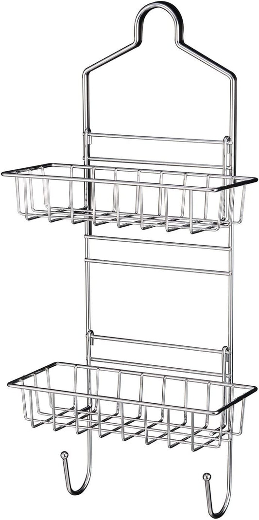 Shower Caddy Over Shower Head Basket Shelf with Hooks for Hanging Sponge and Razor,Shampoo Holder Organizer Stainless Steel Chrome