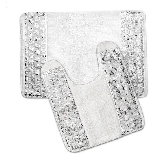 Popular Bath Sinatra White Bathroom Banded Bath & Contour Rug Set