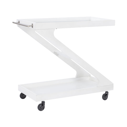 Powell Thornton 2-Tier Z-Frame Rolling Bar Cart with Glass Top, Antique White