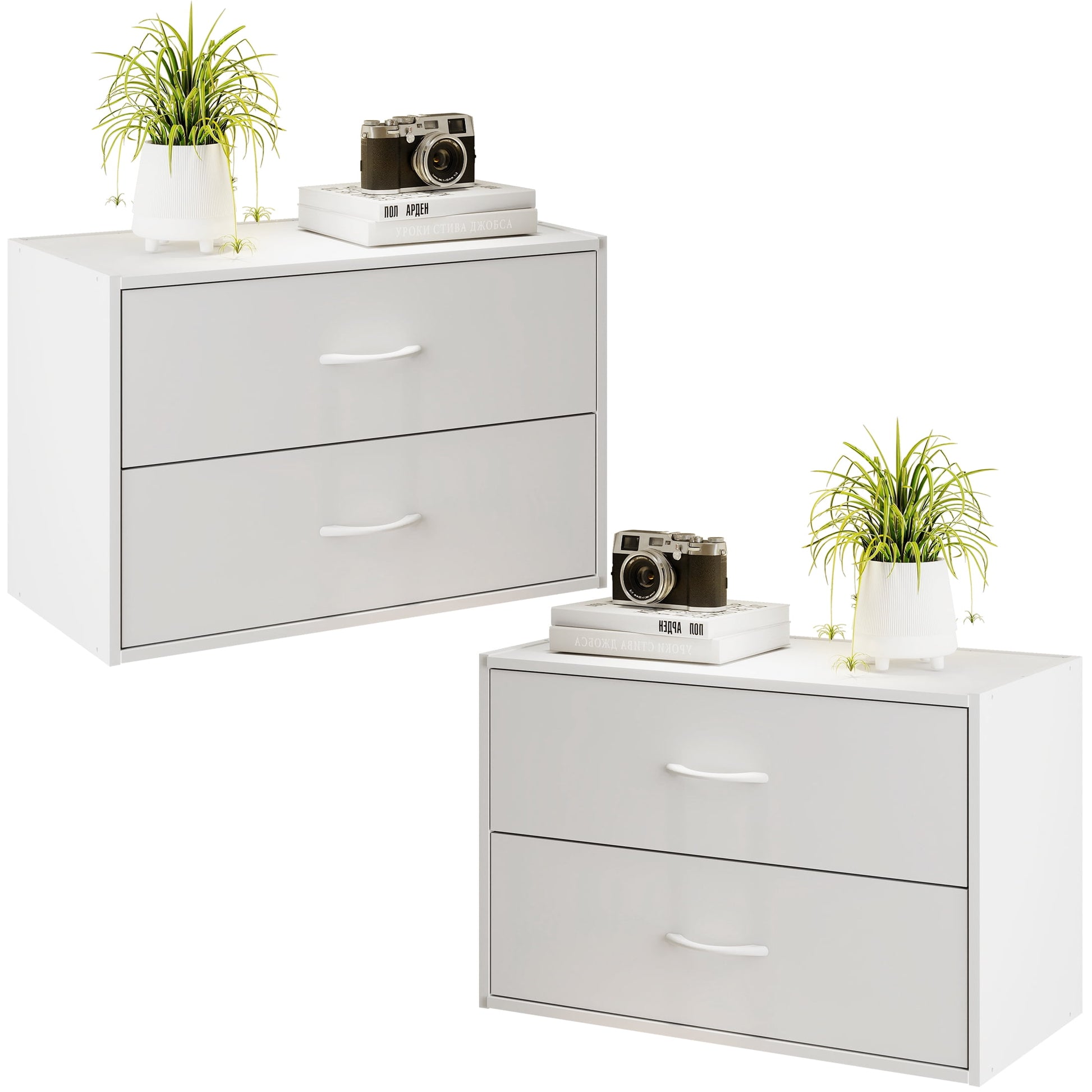 Prilinex White Dresser for Bedroom, 2 Drawers Dresser for Closet Set of 2, Wood Small Chests of Drawers, Stackable Storage Cabinet for Living Room, Hallway, Entryway