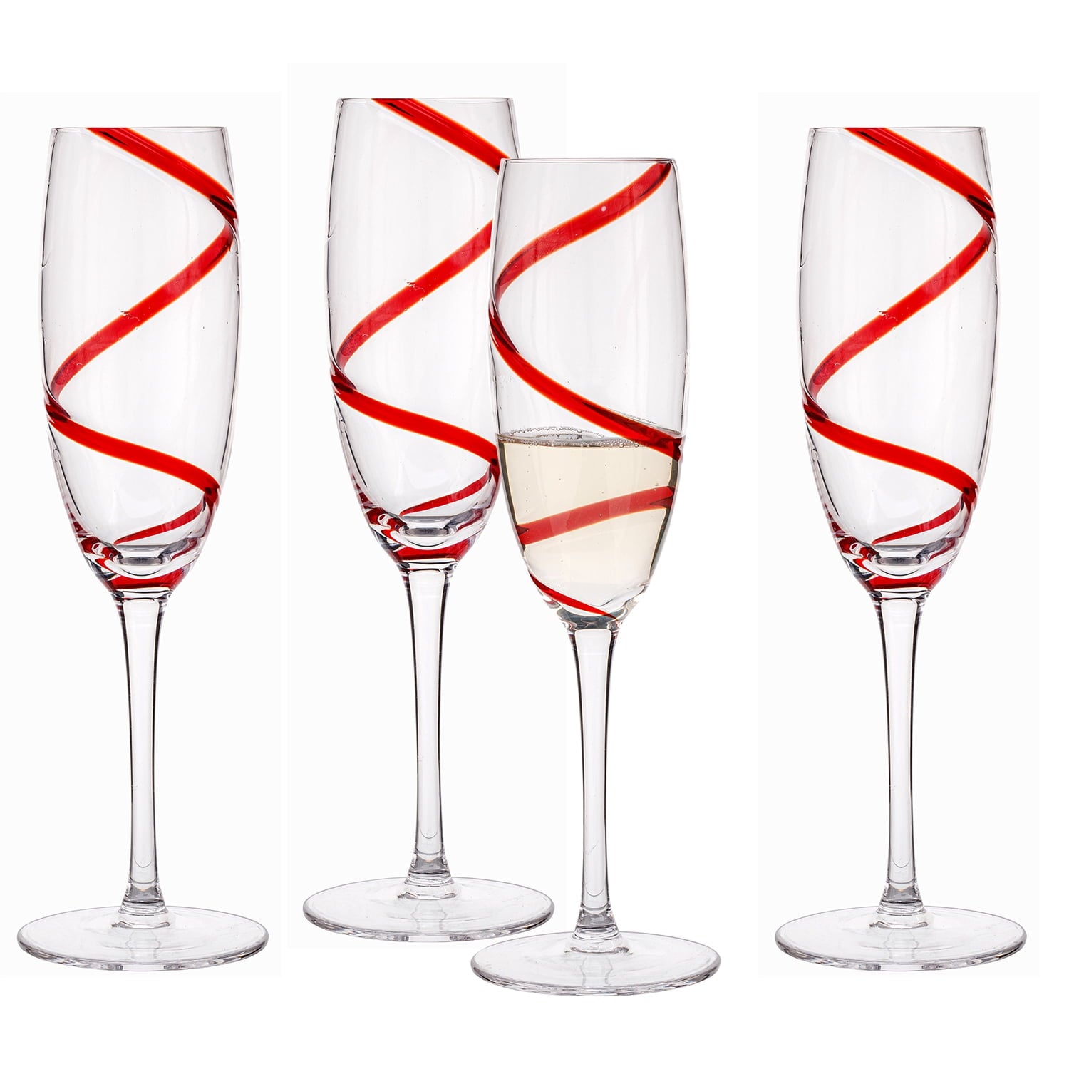 Holiday Time Red Swirl Champange Flute 4pack