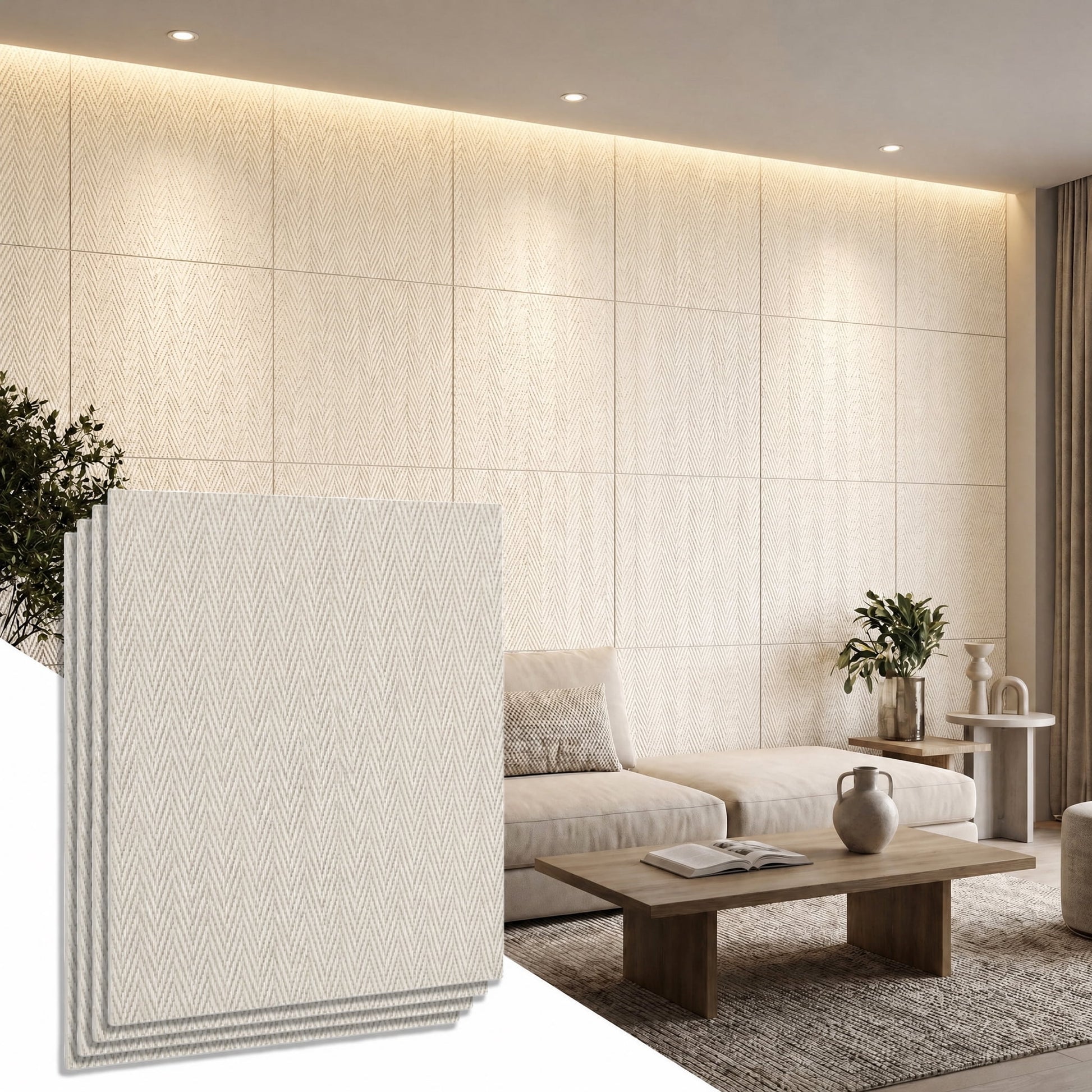 Real3D 8Pcs 24"x24" Faux Stone Wall Panels 3D Textured, Flexible Real Sand Finish Decorative Wall Tiles,Creamy White