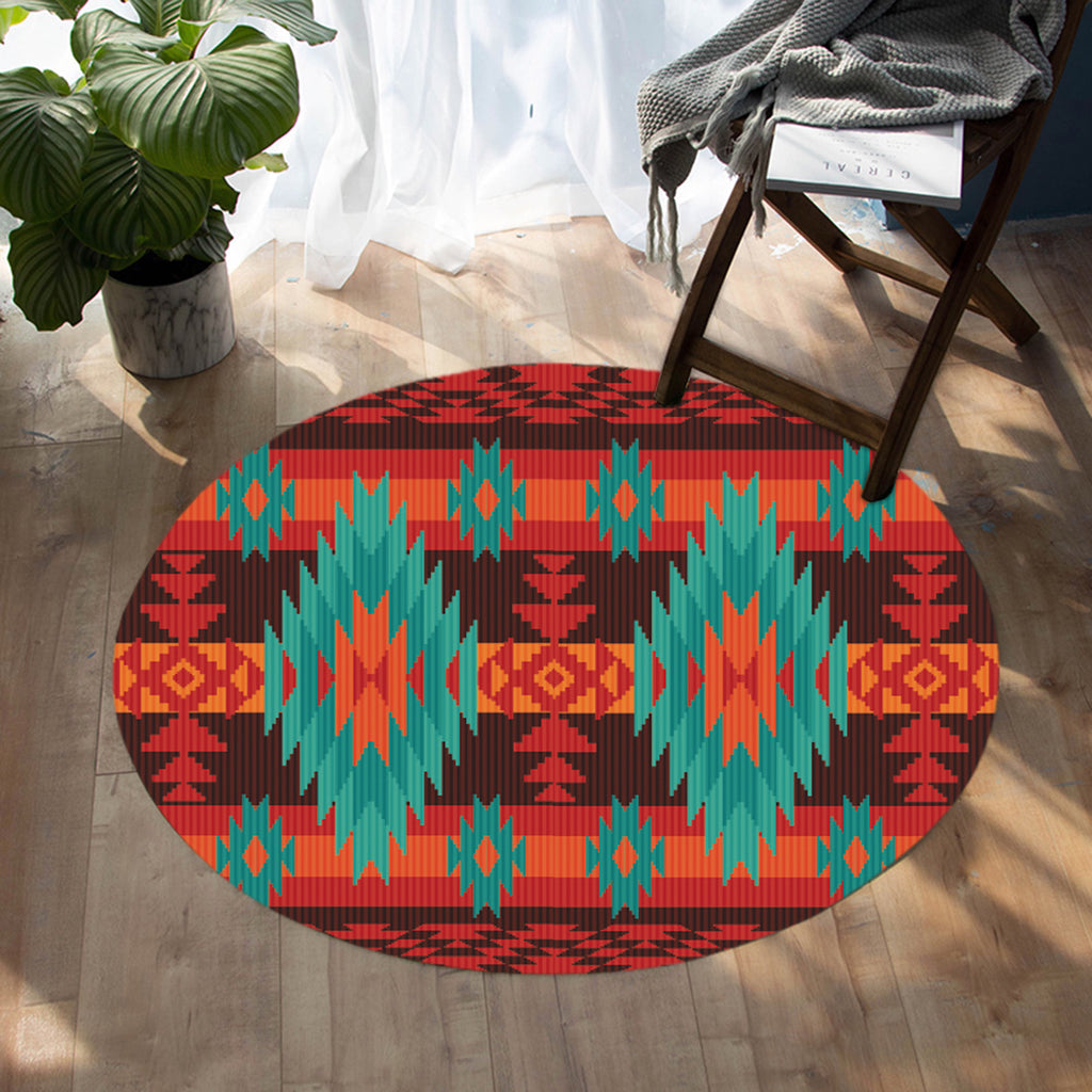 Red Geometric Pattern Round Carpet
