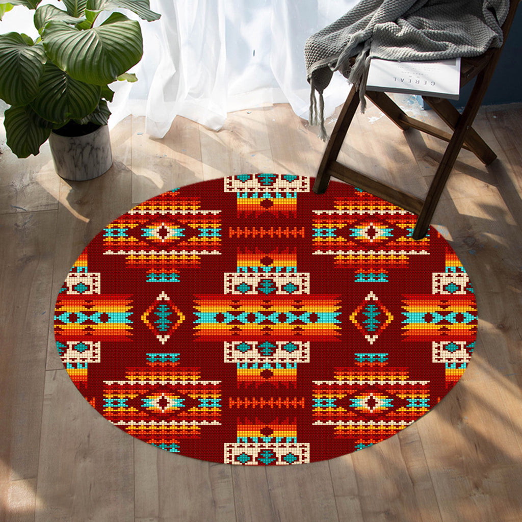 Red Pattern Native Round Carpet