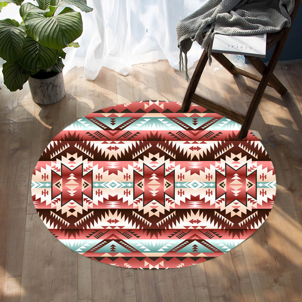 Red Vector Tribal Native Round Carpet