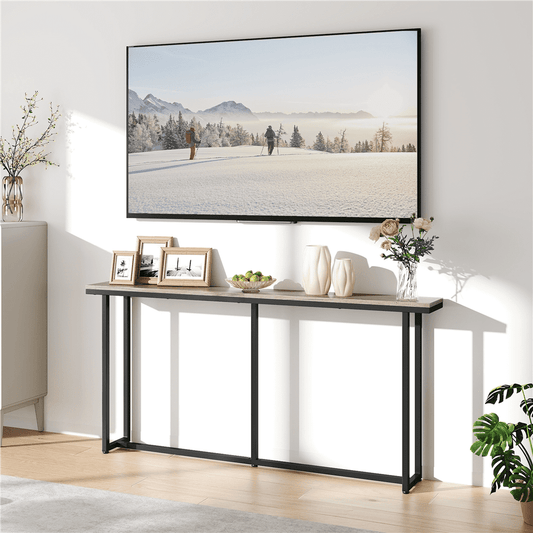 Renwick 63" L Modern Extended Console Table for Hallway Living Room, Gray