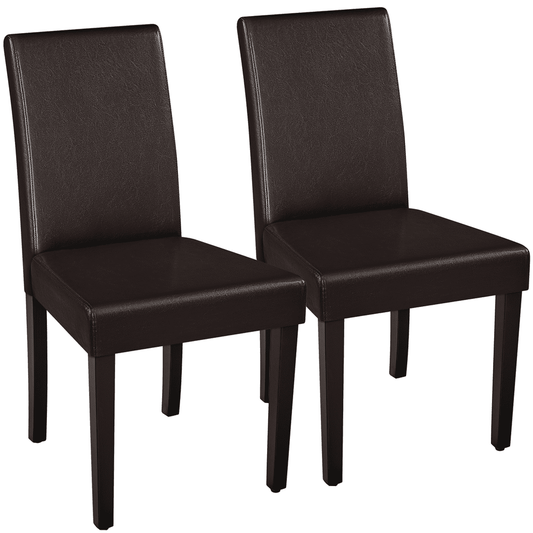 Renwick Faux Leather Dining Chairs with Rubberwood Legs, Set of 2, Dark Brown