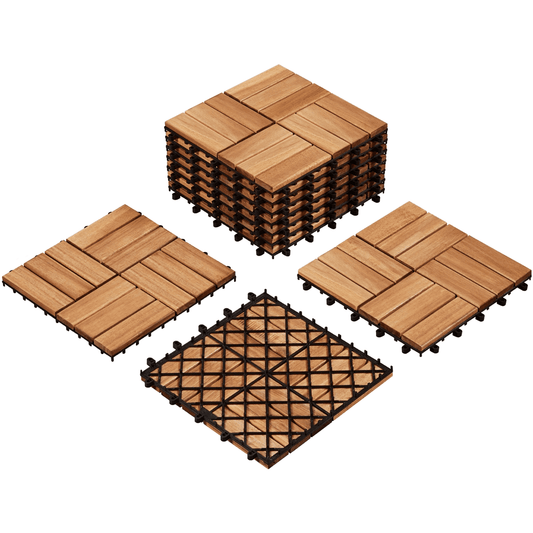 Renwick Pack of 10 Interlocking Flooring Tiles for Outdoor & Indoor Patio Garden 12"x12", Wood