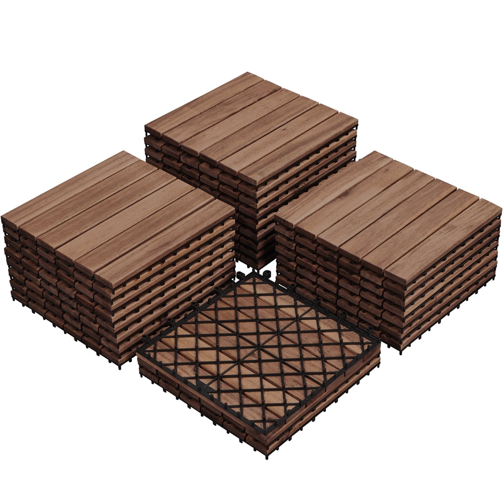 Renwick Pack of 27 Wood Deck Flooring Tiles for Outdoor & Indoor, Brown