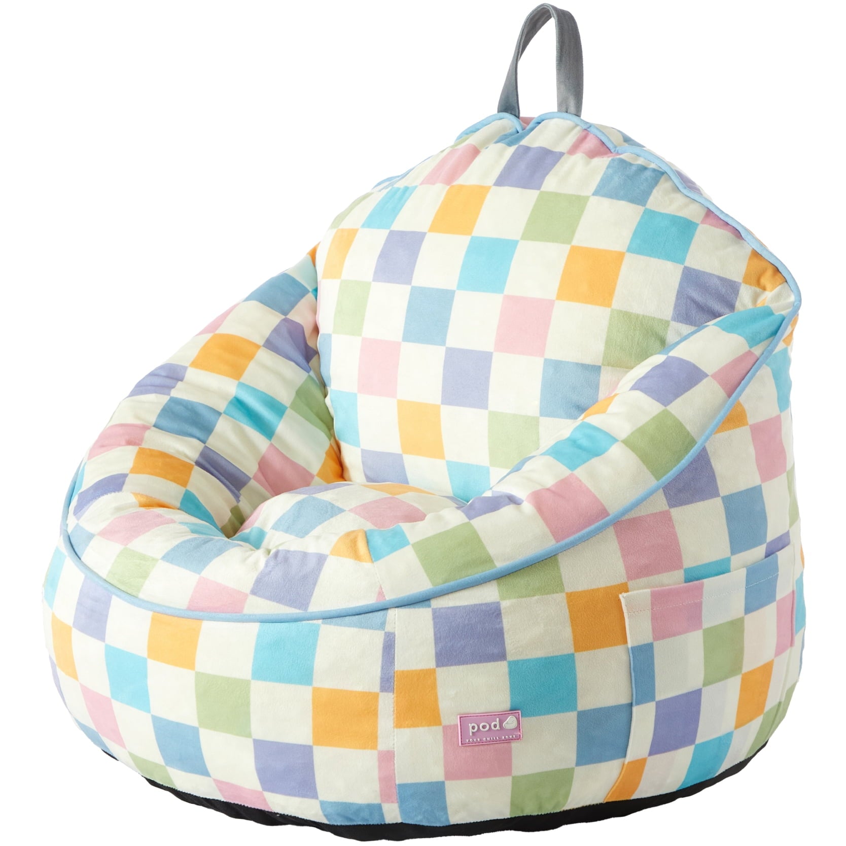 Room Revival Compressed Foam Bean Bag Chair for Kids, Rainbow Checkerboard