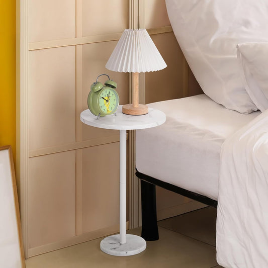 Oumilen Adult Round Bar Nightstand Coffee Table Office Bedroom White Marble Base