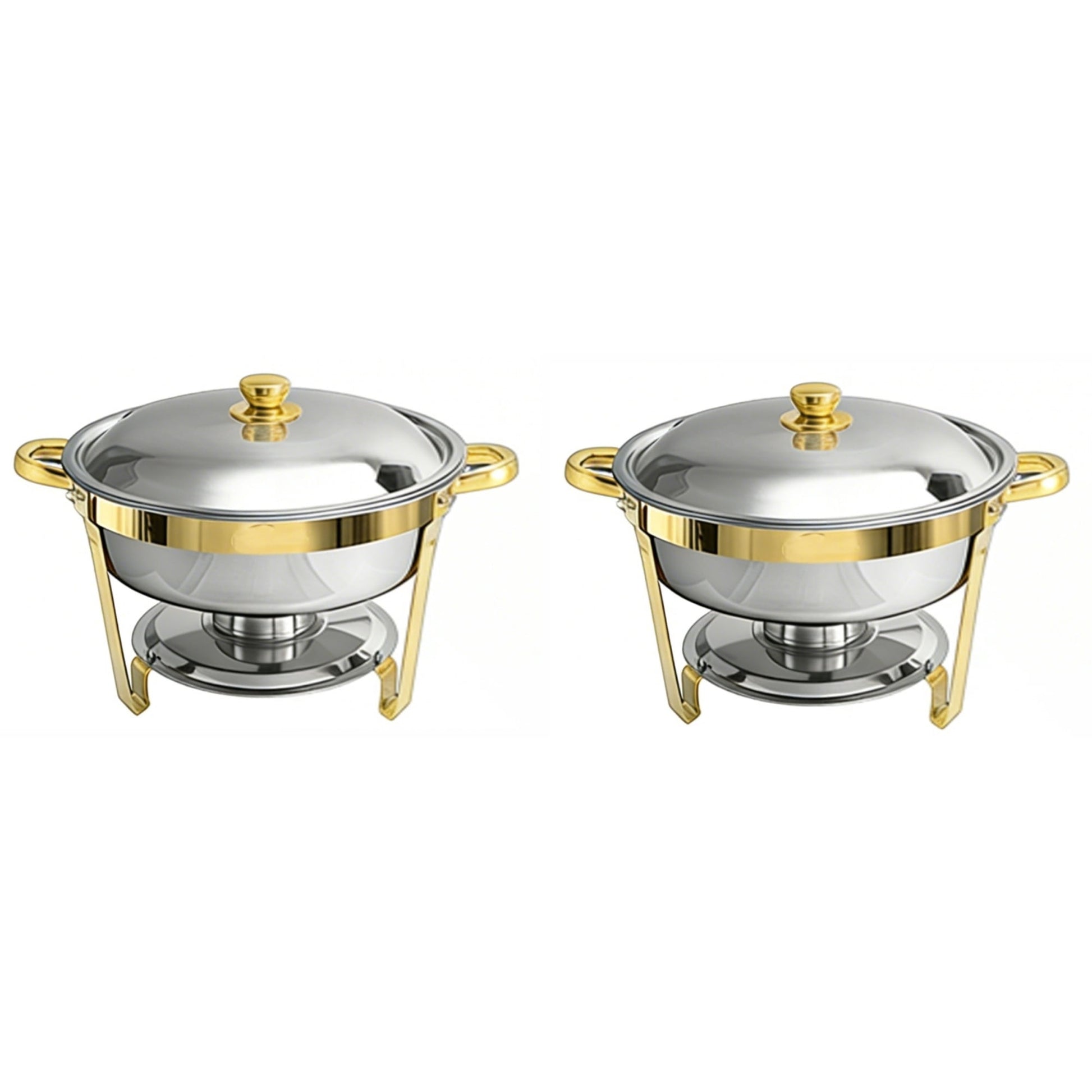 Round Buffet Catering Dish Set of 2 with Stainless Steel Construction, 5-Quart Chafing Dish for Weddings and Gatherings, Golden and Silver
