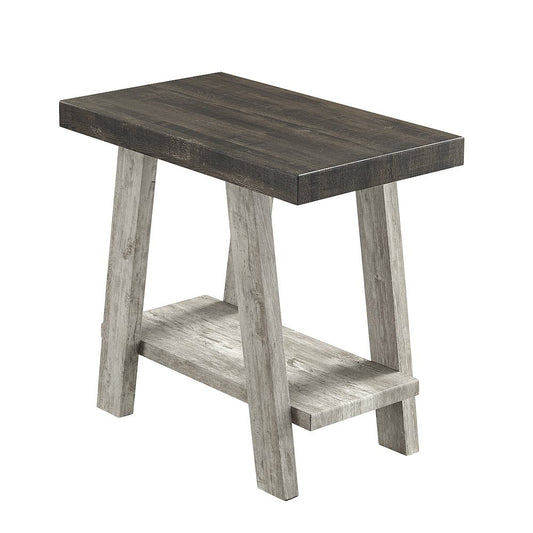 Roundhill Furniture Ethens Contemporary Two-Tone Wood Shelf Side Table in Weathered Walnut and Gray