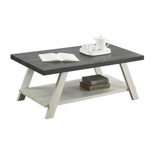 Roundhill Furniture Athens Wood Coffee Table with Shelf Weathered Charcoal/Beige