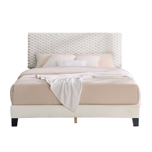 Roundhill Furniture Findlay Plush 3D Upholstered Platform Bed in White Dove, Queen