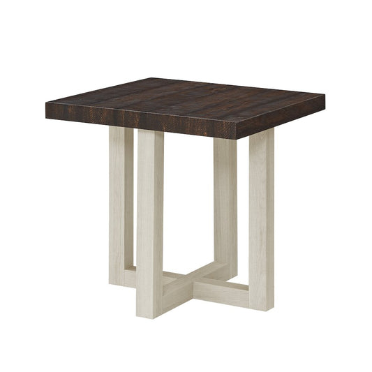 Roundhill Furniture Luno Contemporary End Table, Walnut and White
