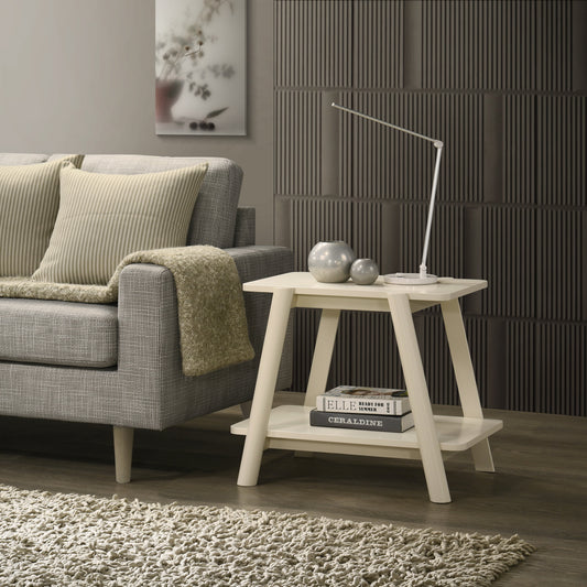 Roundhill Furniture Metz Mid-Century Modern Wood Shelf End Table, Off-White Finish