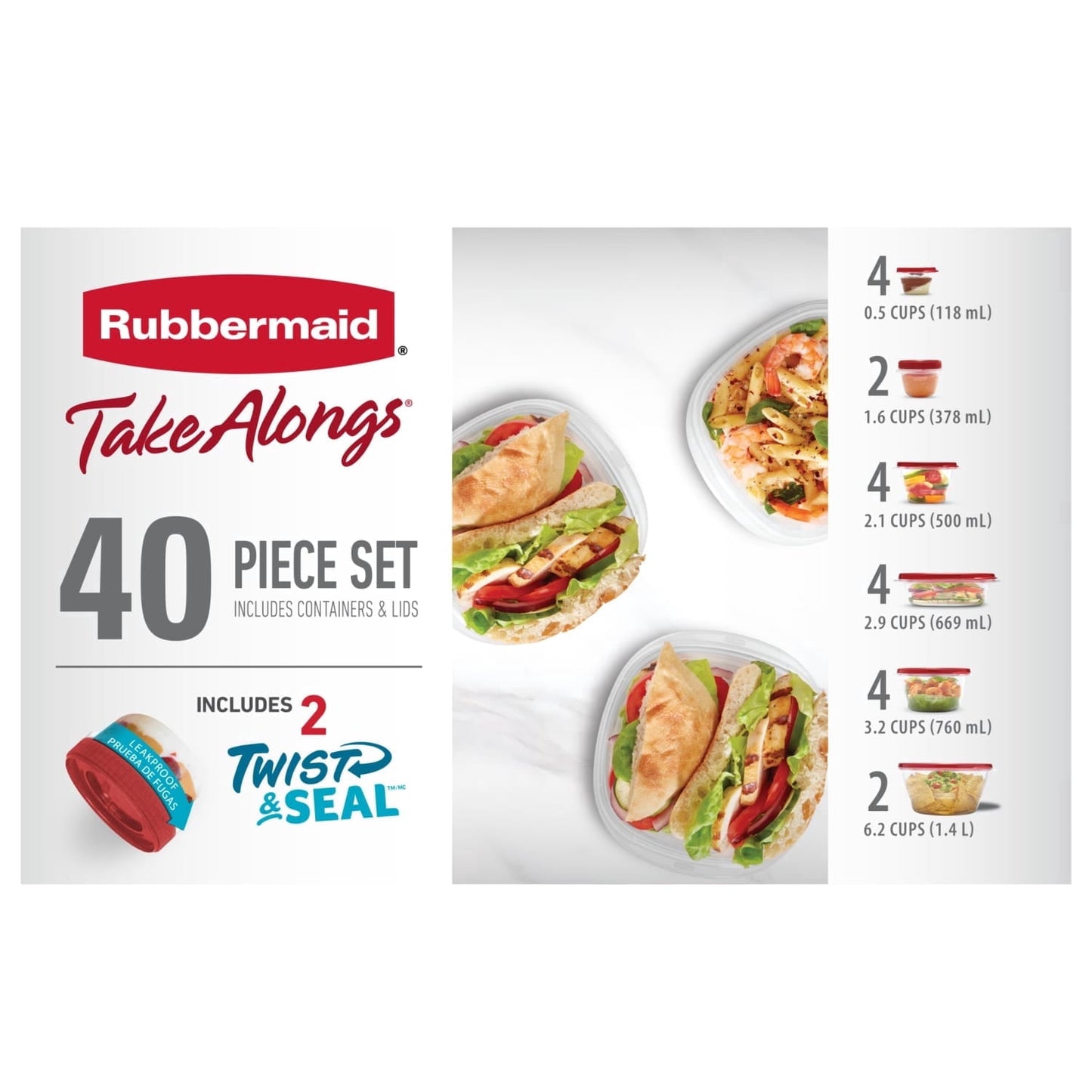 Rubbermaid 4.92- and 7.81-Cup EasyStore Square Containers, 2 Pack, Food Storage Containers, Food Storage Containers with Lids
