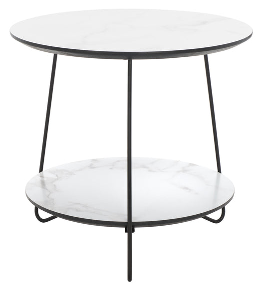 SAFAVIEH Avani Modern Style Round Side Table, White/Black (18.9 in. W x 18.9 in. D x 17.7 in. H)